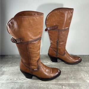 Women's Rio Grande Western Brown Leather Buckle Riding Straps Boots Size 8 US